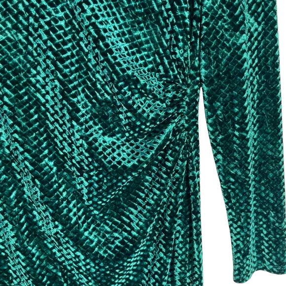 Halo Sheath Dress Velvet Green Jacquard Faux Wrap - Picture 7 of 14